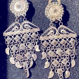 Fabulous Filigree Earrings Vtg Clip jangly ethnic details artsy exotic no flaw…
